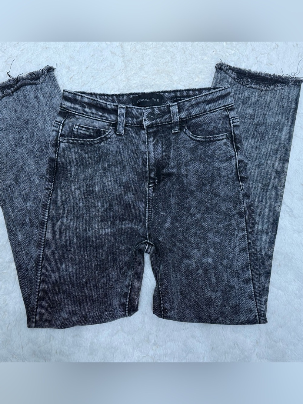 Kendall & Kylie Gray Acid-Wash Ankle Jeans with Frayed Hem